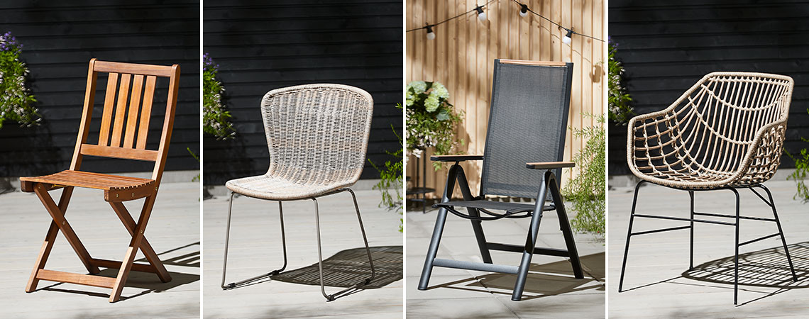 Záhradné skladacie stoličky, sťahovateľné stoličky, polohovacie kreslá a záhradné stoličky na terase 