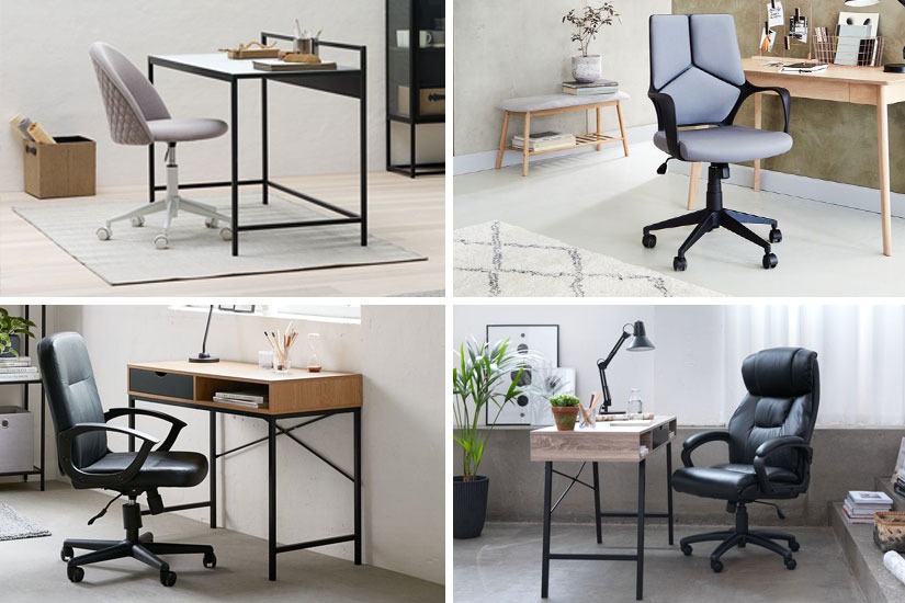 four different office chairs with unique features and designs