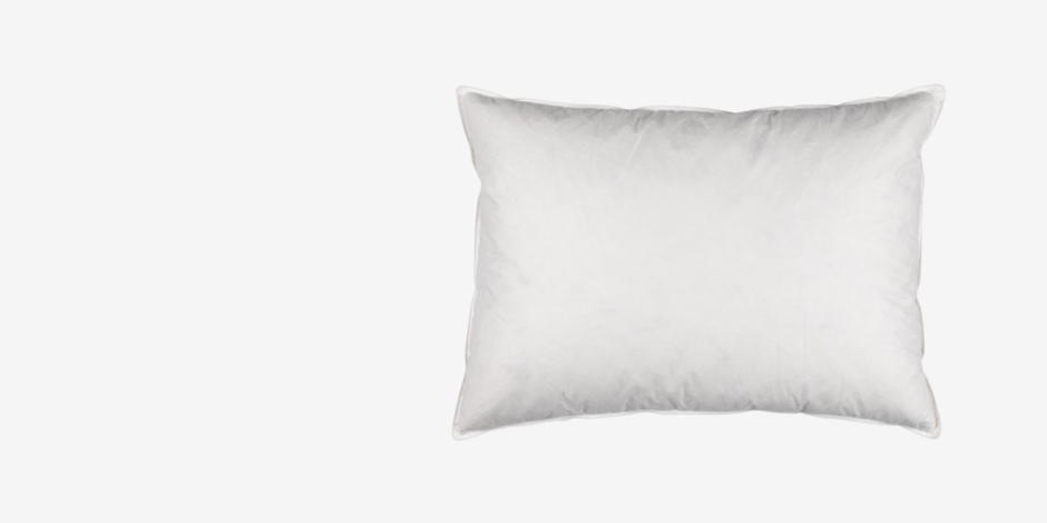White rectangular pillow with a quilted feather-filled look, shown against a plain light grey background.